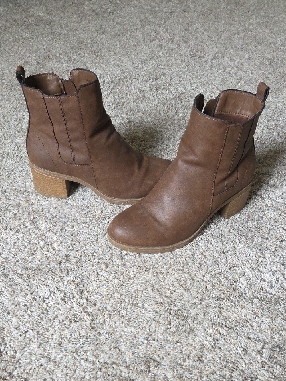American Exchange Brown Ankle Booties with Block Heel